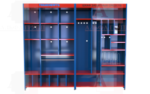 Шкаф СИЗ "Альфа-11" (расцветка "ТРАНСНЕФТЬ, цвет: синий, красный") из стали с полимерным покрытием для энергоустановок.